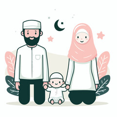 vector image of a Muslim family