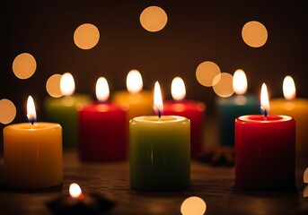 Romantic festive holiday evening. Diwali festival of lights. Holiday background Hindu Diwali or Deepavali. Christmas card Celebration Greeting: Merry Cristmas, Dia de Las Velitas, Feliz Navidat