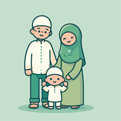 vector image of a Muslim family