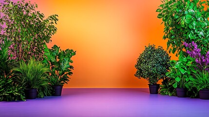 Fototapeta premium Colorful Studio Room with Seamless Background and Plants
