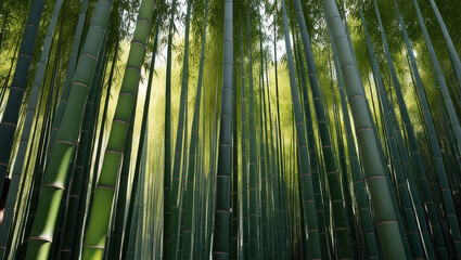Fototapeta premium Bamboo Forest with Sunlight Filtering Through