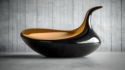 Modern black and gold bathtub design in concrete room, interior design concept