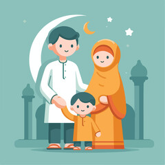 vector image of a Muslim family
