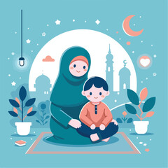 Fototapeta premium vector image of a Muslim family