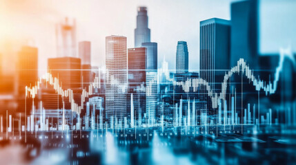 Obraz premium Abstract virtual financial graph hologram skyline background, forex and investment concept