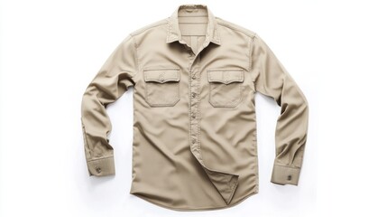 Naklejka premium Beige Long Sleeve Shirt, Men's Fashion Apparel, Casual Style, Studio Shot