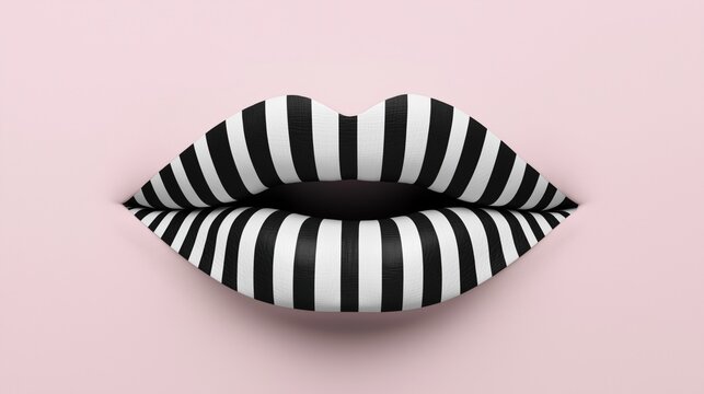 Bold black and white striped lip design for modern art and fashion