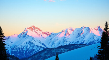 Snow-Covered Mountain with Sunset Sky