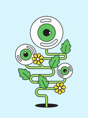 Quirky plant with eyes and flowers playful design celebrating nature’s imagination