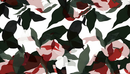 Abstract Floral Illustration Background - Red, White, and Green Floral Pattern