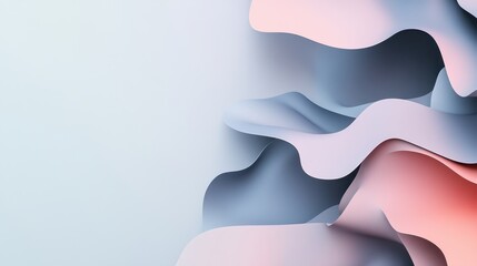 Abstract Pastel Waves: A Serene 3D Render of Flowing, Layered Paper Forms in Soft Blue and Pink Hues