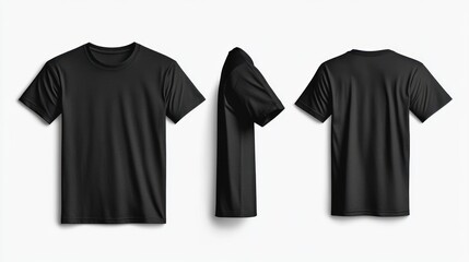 Black T-Shirt Mockup: Front, Side, and Back Views