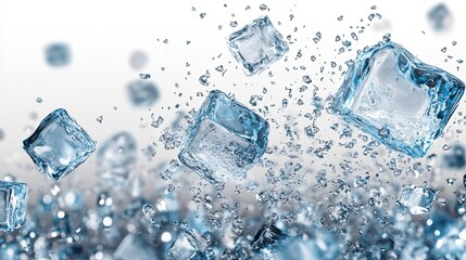 Obraz premium Falling and splashing blue ice cubes, isolated on a white or transparent background (PNG format). -