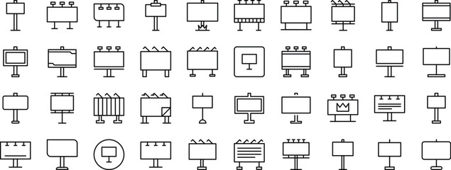 Collection of Street Banner Related Line Icons. Outline Signs for Graphic and Web Design, Apps, Adverts, Various Cards