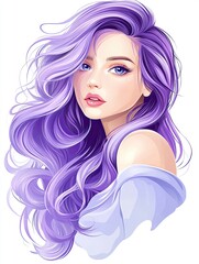 Portrait of a beautiful young woman with thick, long wavy purple hair