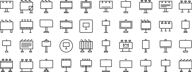 Pack of Street Banner Related Line Icons. Outline Signs for Graphic and Web Design, Apps, Adverts, Various Cards