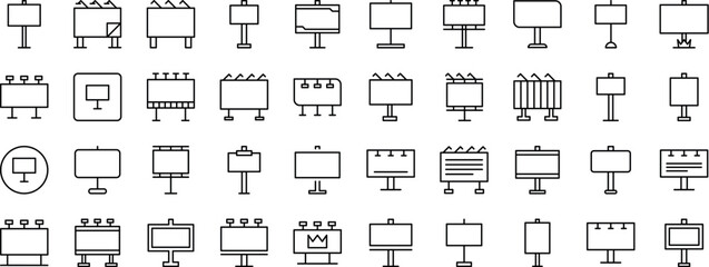 Street Banner Bundle of Related Line Icons. Outline Signs for Graphic and Web Design, Apps, Adverts, Various Cards