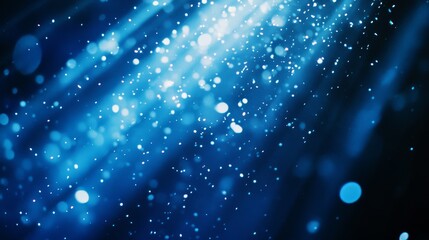 Fototapeta premium intersecting spotlight beams, azure bokeh orbs, midnight blue backdrop, magical light particles, glowing stage ambiance, atmospheric haze, concert venue lighting, dramatic dark environment