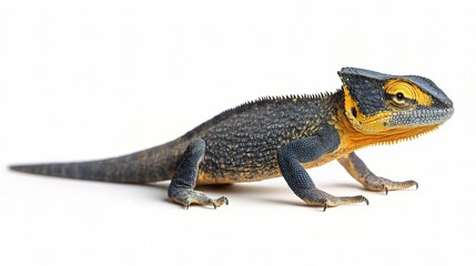 Obraz premium Vibrant Lizard with Blue and Yellow Details on White Background