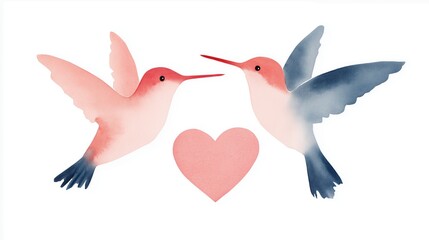 Naklejka premium Dreamy watercolor hummingbird card design for love and romance