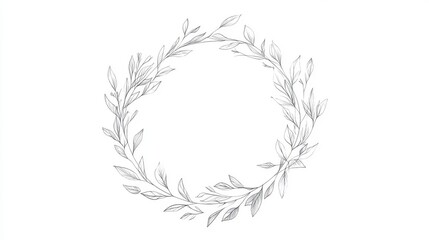 delicate botanical line drawings, minimalist circle frames, elegant floral motifs, hand sketched laurel wreaths, simple leaf patterns, thin continuous lines, organic branch designs, natural