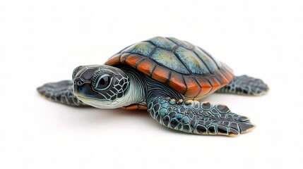 Obraz premium Close-Up of a Small Turtle Isolated on White Background