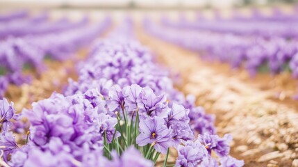 Obraz premium Vibrant lavender field in full bloom under a clear sky