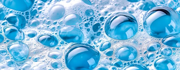 Macro Shot of Bubbles in Blue Foam Background