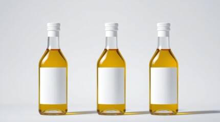 Olive or Sunflower or Sesame Oil Bottle Mockup - Three Bottles. Blank Labels