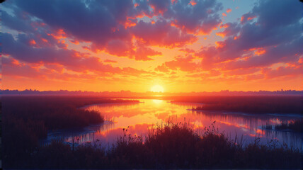 sunset over the lake