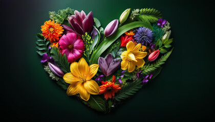 Fototapeta premium Colorful Flowers Shaping Love for Valentine Day