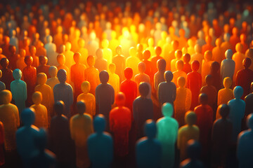 A glowing classroom scene with diverse digital figures, symbolizing inclusive education