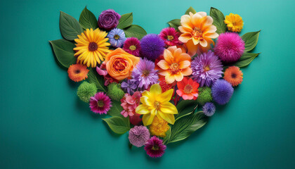 Fototapeta premium Colorful Flowers Shaping Love for Valentine Day