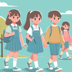 vector image of school children