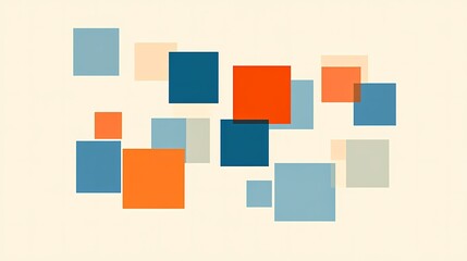 Abstract Composition of Colorful Geometric Squares on a Soft Beige Background, Ideal for Modern Art and Design Projects, Invoking Creativity and Expression