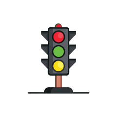 Classic traffic light with red, isolated flat vector illustration on white background