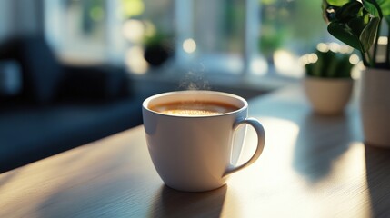 Coffe mug mockup on clean wooden table