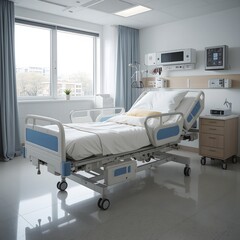 Patient bed in hospital. Emergency room. Five star hospital