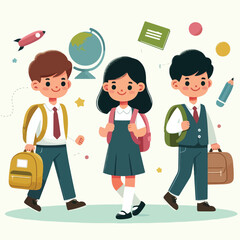 vector image of school children