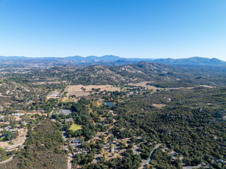 Obraz premium Aerial view of Campsites in the valley of Dos Picos County Park in Ramona, South California, USA