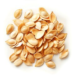 Pumpkin seeds isolated on white background. Top view. Flat lay.