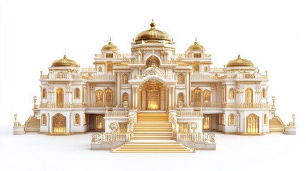 Obraz premium Highly detailed 3D animated Golden Palace, highlighting its luxurious architecture and intricate gold elements, set on a white background