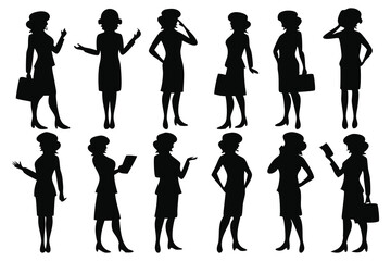 Businesswoman silhouettes set isolated flat vector illustration on white background