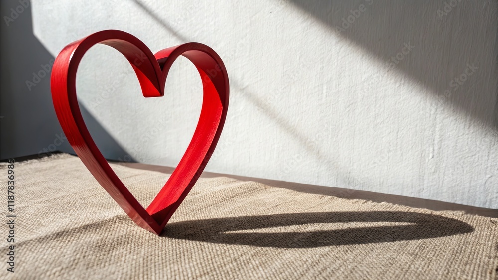 Poster a red heart is sitting on a table with a white background