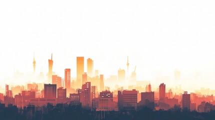 Obraz premium Urban Skyline with Buildings and Towers at Dusk in Soft Light