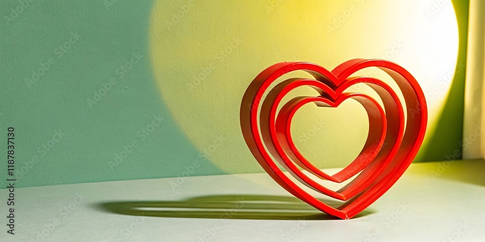 Poster a red heart is sitting on a table