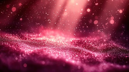 Abstract pink glittery background with light rays.