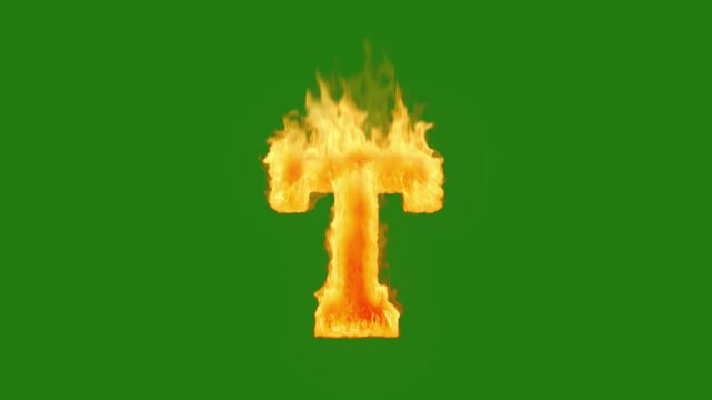 the capital letter a burns with fire on a green screen, fire letter, burning alphabet