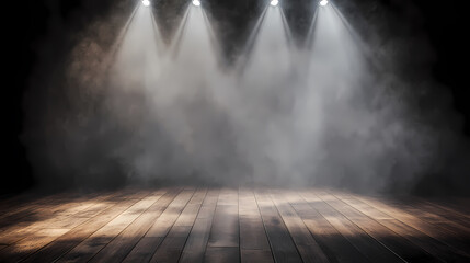 Mysterious stage under dramatic lighting and smoke