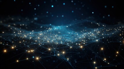 Obraz premium A science and technology presentation template with a cutting-edge plexus background, featuring interconnected particles and lines that subtly shift to convey motion and innovation